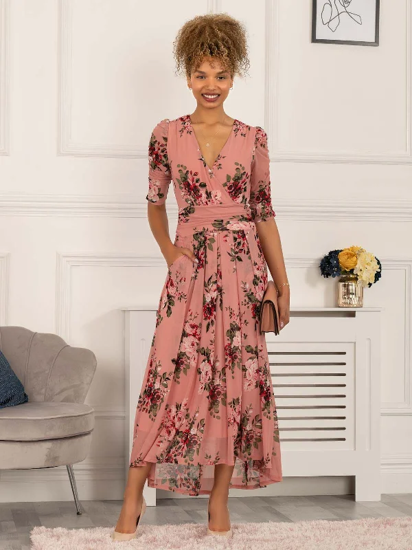 Short Sleeve Floral Print Party Dresses for Ladies' Spring PartiesHaizley Floral Print Mesh Maxi Dress, Pink Short Sleeve Floral Print Party Dresses for Ladies' Spring PartiesHaizley Floral Print Mesh Maxi Dress, Pink