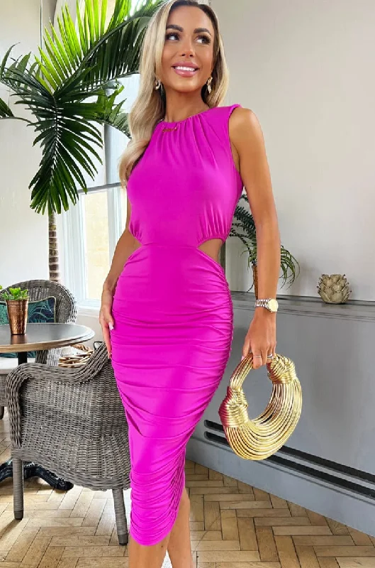 Beaded Party Dresses with Tulle Skirt for Ladies' Formal DancesHelen Hot Pink Cut Out Dress Beaded Party Dresses with Tulle Skirt for Ladies' Formal DancesHelen Hot Pink Cut Out Dress