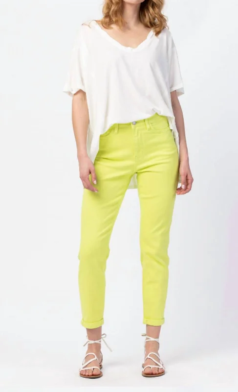 Metallic effect pants for women in a glamorous styleHigh Waist Denim In Lime