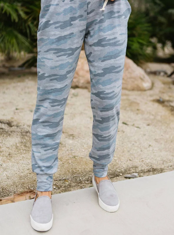 Printed palazzo pants for women in a colorful and trendy styleJogger In Blue Camo