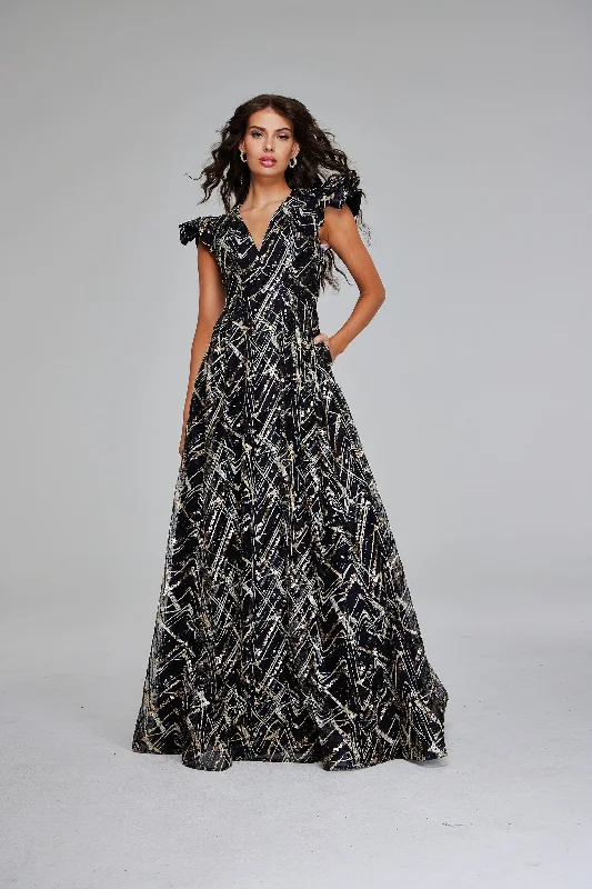 Party Dresses with Tassel Hem and Metallic Lace and Sequined Geometric Shapes for Ladies' Boho and Modern LookJovani 39274 Party Dresses with Tassel Hem and Metallic Lace and Sequined Geometric Shapes for Ladies' Boho and Modern LookJovani 39274