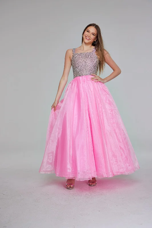 Party Dresses with Satin Trimmed Collar and Bow Back and Embroidered Skirt for Ladies' Classic and Intricate LookJovani K38261