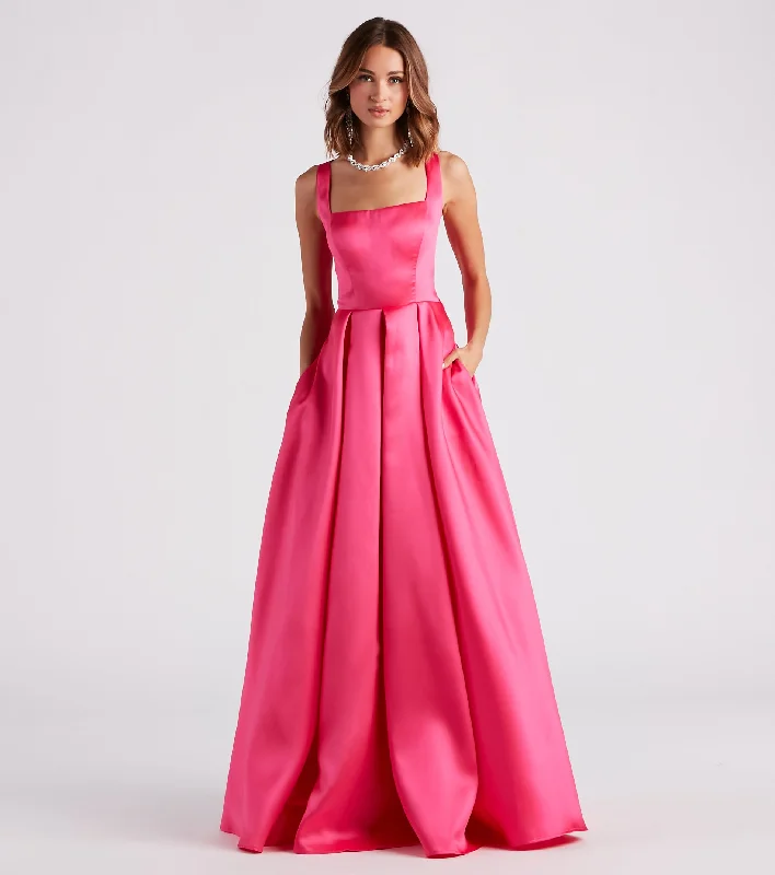 Party Dresses with Sequined Fringe and Tulle Overlay for Ladies' Dazzling and Playful LookKristine Satin Lace-Up A-Line Ball Gown Party Dresses with Sequined Fringe and Tulle Overlay for Ladies' Dazzling and Playful LookKristine Satin Lace-Up A-Line Ball Gown