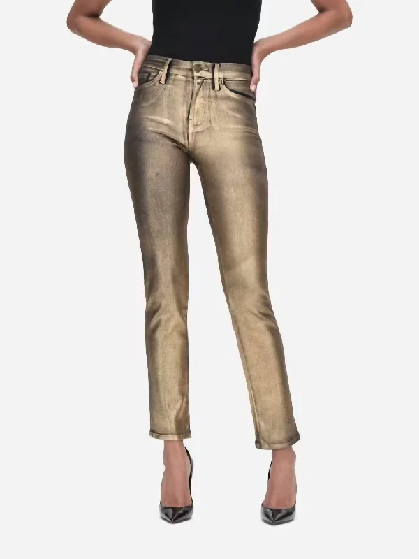Patchwork cotton pants for women in a handmade lookLe High Straight Coated In Gold Chrome Patchwork cotton pants for women in a handmade lookLe High Straight Coated In Gold Chrome