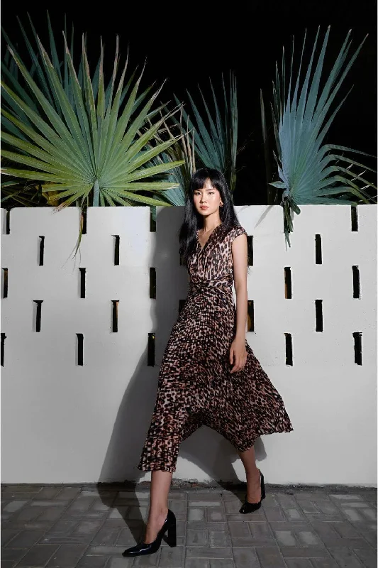 High Low Hem Party Dresses with Sheer Panel for Ladies' Fashion Forward LookLily Leopard Dress High Low Hem Party Dresses with Sheer Panel for Ladies' Fashion Forward LookLily Leopard Dress