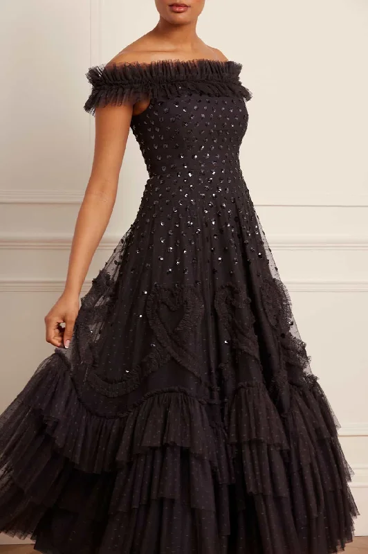 Backless Party Dresses with Rhinestone Embellishments for Ladies' Sexy LookLove Letter Off-Shoulder Ankle Gown Backless Party Dresses with Rhinestone Embellishments for Ladies' Sexy LookLove Letter Off-Shoulder Ankle Gown