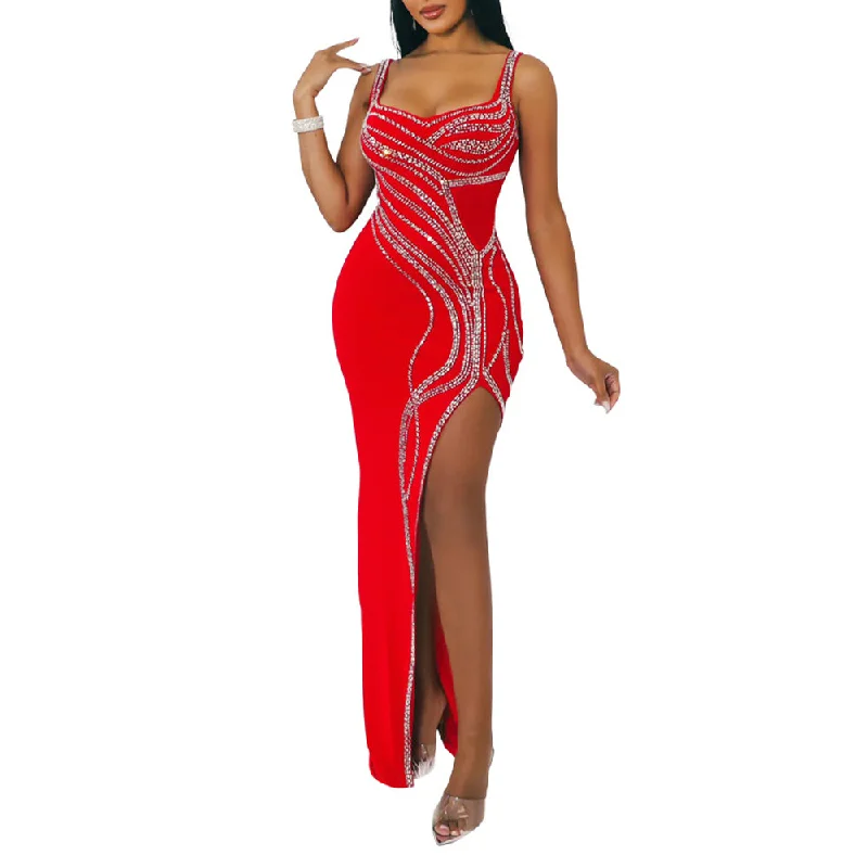 Party Dresses with Sheer Panels and Sequined Trim for Ladies' Sultry and Sparkly LookMALYBGG Solid Color Spaghetti Strap Dress 900975LY Party Dresses with Sheer Panels and Sequined Trim for Ladies' Sultry and Sparkly LookMALYBGG Solid Color Spaghetti Strap Dress 900975LY