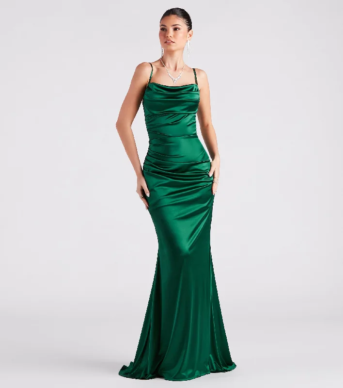 Printed Party Dresses with Abstract Patterns for Ladies' Modern Fashion SenseMarley Formal Satin Cowl Neck Mermaid Dress Printed Party Dresses with Abstract Patterns for Ladies' Modern Fashion SenseMarley Formal Satin Cowl Neck Mermaid Dress