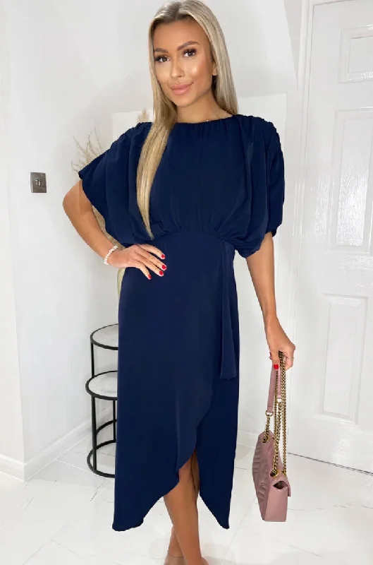 Party Dresses with Lace Insertions on the Skirt and Beaded Waistband for Ladies' Feminine and Glamorous LookMillie Navy Batwing Detail Dress Party Dresses with Lace Insertions on the Skirt and Beaded Waistband for Ladies' Feminine and Glamorous LookMillie Navy Batwing Detail Dress
