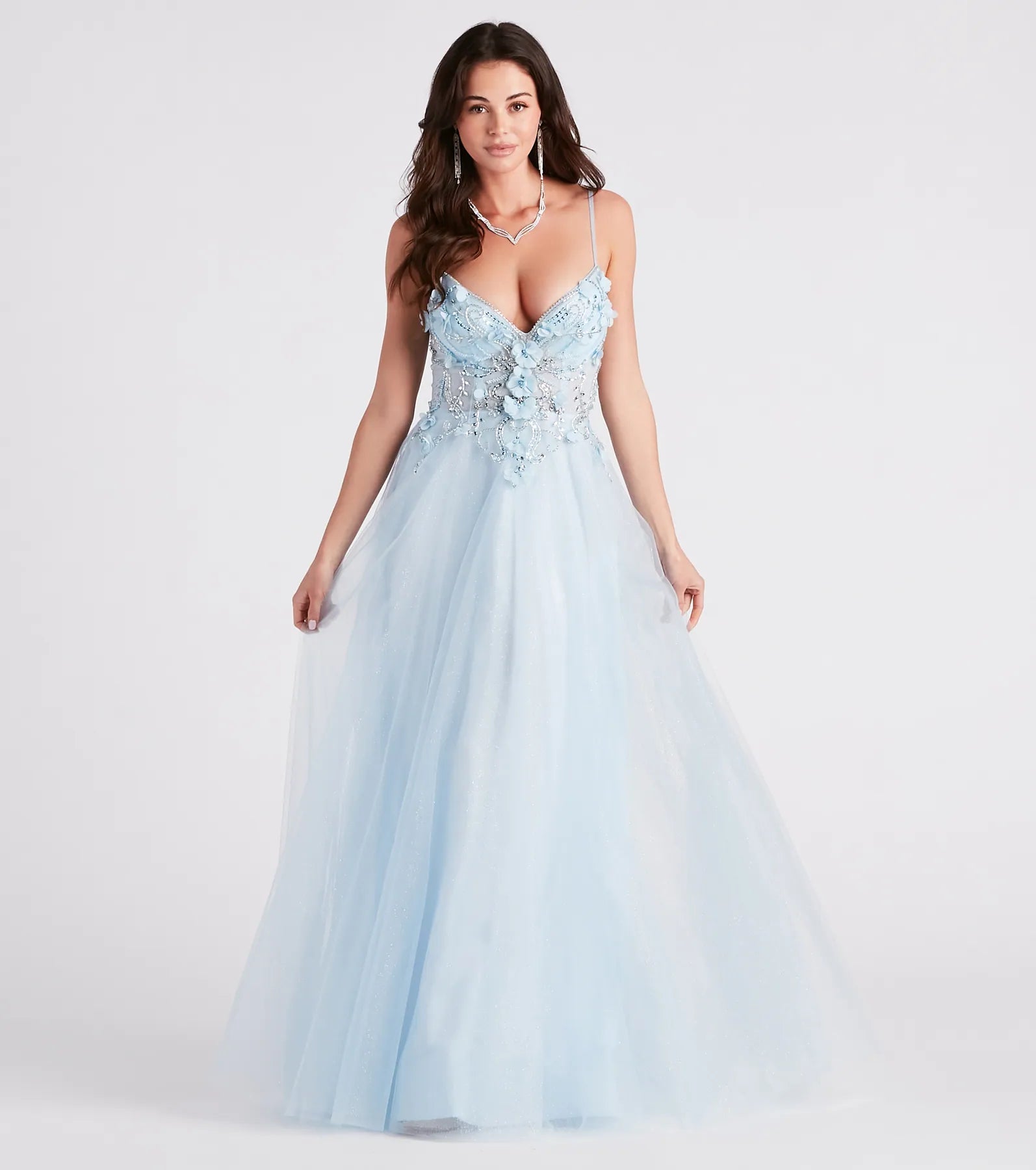 Party Dresses with Embroidered Birds and Sequined Floral Motifs and Satin and Lace Combo for Ladies' Nature Inspired and Romantic LookMischka Beaded Floral A-Line Ball Gown Party Dresses with Embroidered Birds and Sequined Floral Motifs and Satin and Lace Combo for Ladies' Nature Inspired and Romantic LookMischka Beaded Floral A-Line Ball Gown