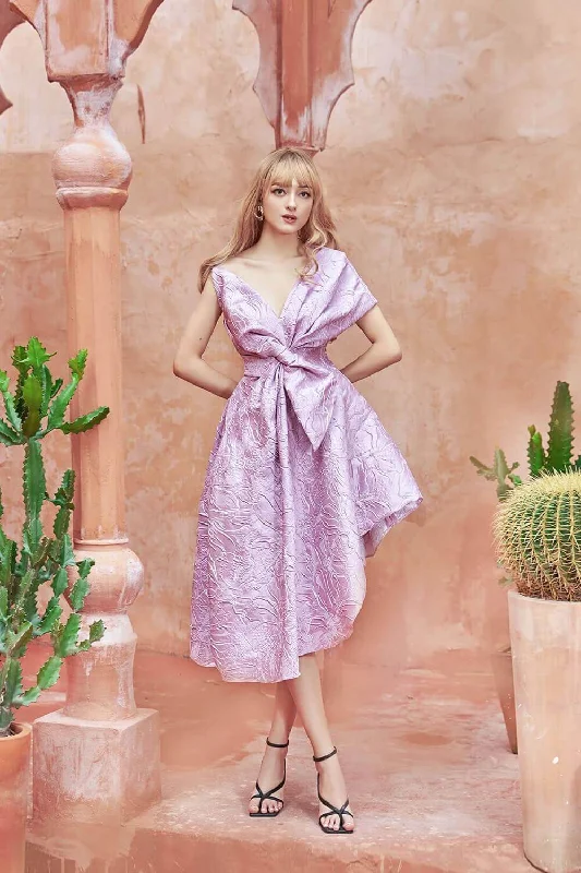 Party Dresses with Ruffled Hem and Bow at the Waist and Satin Ribbon for Ladies' Sweet and Feminine LookNatasha Asymmetric Pleated Taffeta Below The Knee Dress Party Dresses with Ruffled Hem and Bow at the Waist and Satin Ribbon for Ladies' Sweet and Feminine LookNatasha Asymmetric Pleated Taffeta Below The Knee Dress