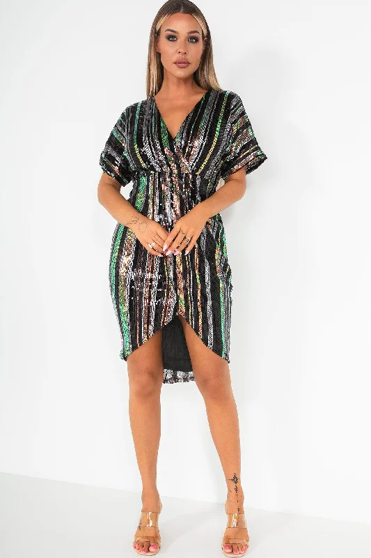 Party Dresses with Embroidered Birds and Sequined Floral Motifs for Ladies' Nature Inspired and Elegant LookNovah Multi Stripe Sequin Wrap Dress Party Dresses with Embroidered Birds and Sequined Floral Motifs for Ladies' Nature Inspired and Elegant LookNovah Multi Stripe Sequin Wrap Dress