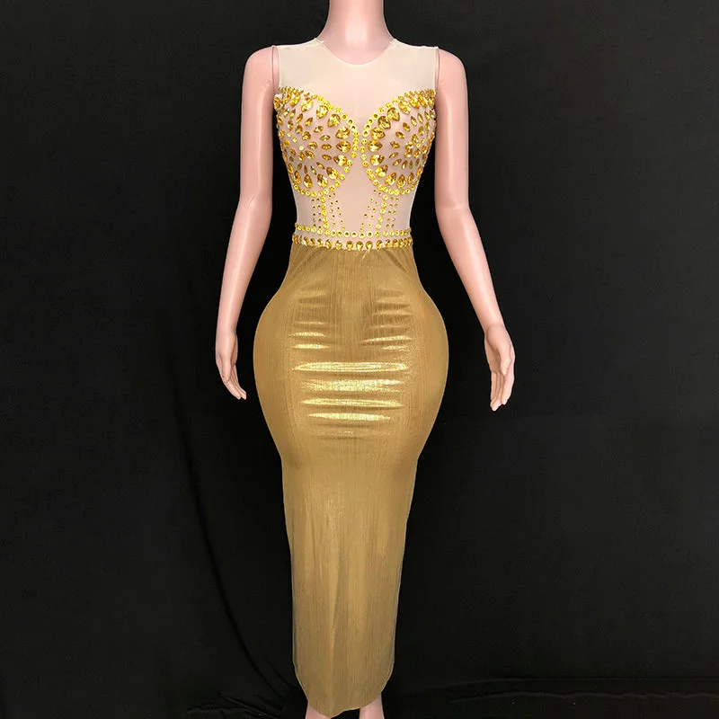 Tiered Party Dresses with Floral Applique for Ladies' Garden PartiesNOVANCE latest dresses 2023 sexy scoop neck long shiny diamonds golden dress robe for prom party graduation gown banquet Tiered Party Dresses with Floral Applique for Ladies' Garden PartiesNOVANCE latest dresses 2023 sexy scoop neck long shiny diamonds golden dress robe for prom party graduation gown banquet