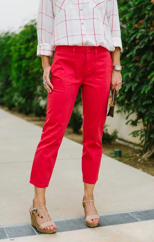 Leather look wide leg pants for women in a bold and stylish lookPeace Crop Chino In Red
