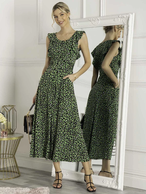Party Dresses with Lace and Tulle Combo and Bow Accents for Ladies' Fairy Tale LookPia Frill Shoulder Dress, Green Animal Party Dresses with Lace and Tulle Combo and Bow Accents for Ladies' Fairy Tale LookPia Frill Shoulder Dress, Green Animal