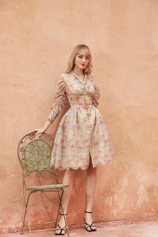 Party Dresses with Rhinestone Embellishments and Sheer Sleeves for Ladies' Luxurious and Alluring LookQiana Fit and Flare Cold Shoulder Sleeved Organza Knee-length Dress Party Dresses with Rhinestone Embellishments and Sheer Sleeves for Ladies' Luxurious and Alluring LookQiana Fit and Flare Cold Shoulder Sleeved Organza Knee-length Dress