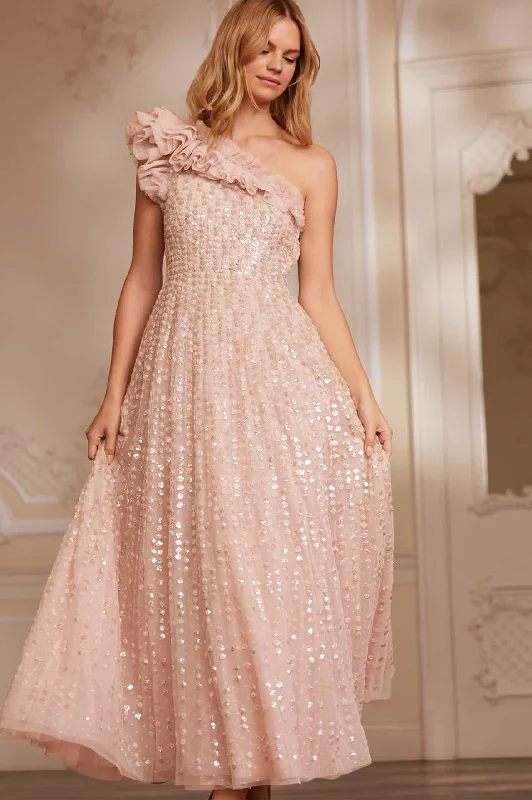 One Shoulder Party Dresses with Lace Overlay for Ladies' Sophisticated AppealRaindrop One-Shoulder Ankle Gown One Shoulder Party Dresses with Lace Overlay for Ladies' Sophisticated AppealRaindrop One-Shoulder Ankle Gown