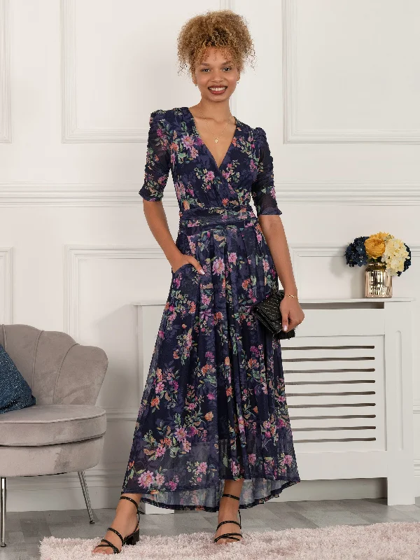 Party Dresses with Embroidered Tribal Patterns and Satin Sash for Ladies' Cultural and Stylish LookRessie Dip Hem Maxi Dress, Floral Multi Party Dresses with Embroidered Tribal Patterns and Satin Sash for Ladies' Cultural and Stylish LookRessie Dip Hem Maxi Dress, Floral Multi