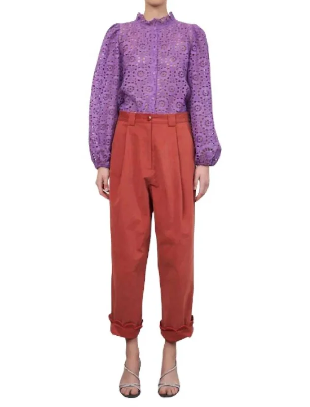 Cuffed wide leg jeans for women in a stylish and neat lookSaja Wide Leg Pants In Rust Cuffed wide leg jeans for women in a stylish and neat lookSaja Wide Leg Pants In Rust