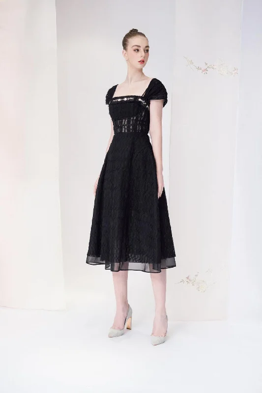 Party Dresses with Sequined Geometric Shapes and Lace and Chiffon Blend for Ladies' Modern and Feminine LookShanley Square Neck Dress Party Dresses with Sequined Geometric Shapes and Lace and Chiffon Blend for Ladies' Modern and Feminine LookShanley Square Neck Dress