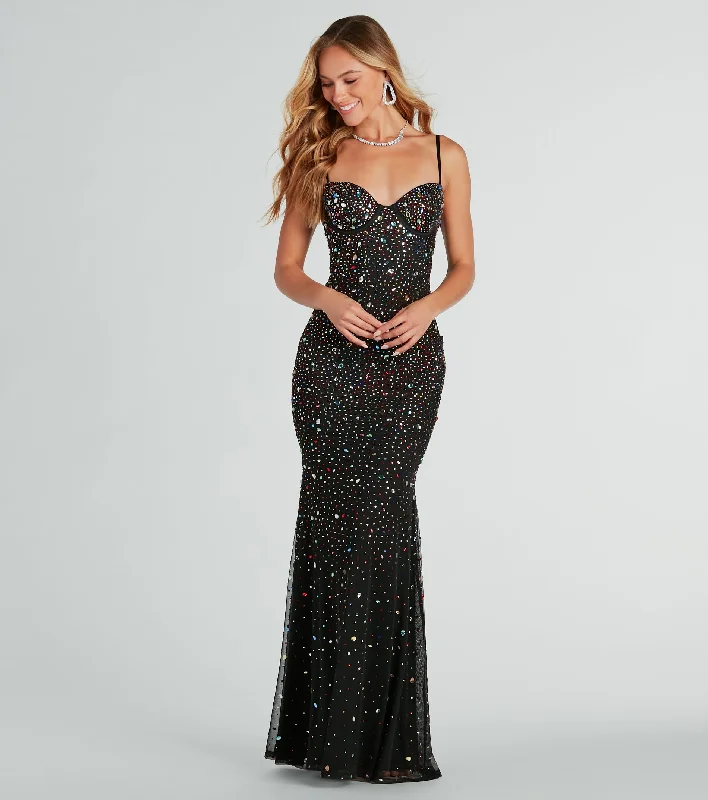 Party Dresses with Sheer Sleeve and Sequined Cuffs and Embroidered Bodice for Ladies' Elegant and Sparkly LookShannon Formal Gemstone Mermaid Long Dress Party Dresses with Sheer Sleeve and Sequined Cuffs and Embroidered Bodice for Ladies' Elegant and Sparkly LookShannon Formal Gemstone Mermaid Long Dress