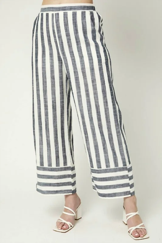 Distressed boyfriend jeans for women in a laid - back styleThe Good Life Stripe Pant In Navy/white