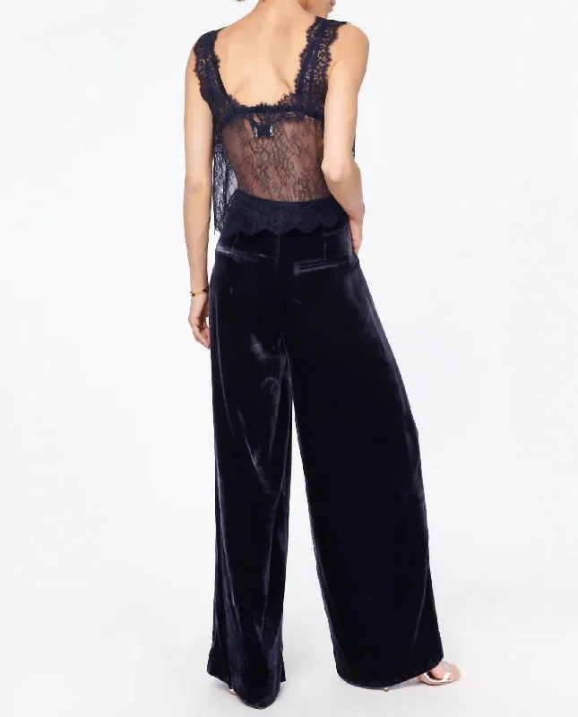 Velvet wide leg jeans for women in a luxurious and trendy styleVelvet Pants In Blue Velvet wide leg jeans for women in a luxurious and trendy styleVelvet Pants In Blue