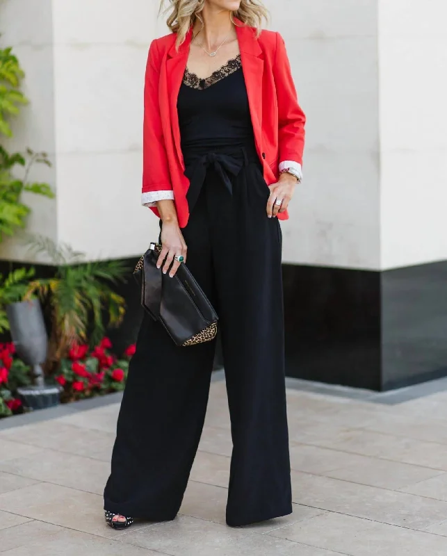 Floral embroidered wide leg pants for women in a delicate and feminine styleWide Stride Tie Waist Trouser In Black Floral embroidered wide leg pants for women in a delicate and feminine styleWide Stride Tie Waist Trouser In Black