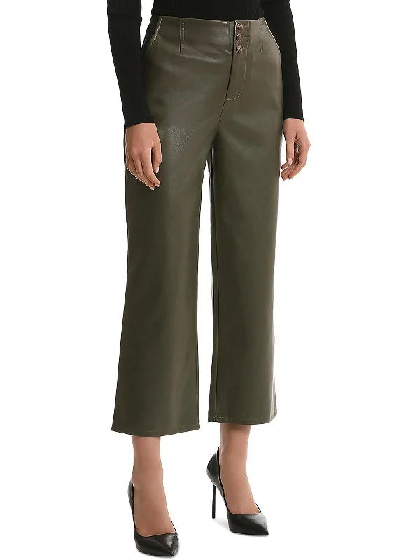Ruffled pants for women with a feminine lookWomens Faux Leather High Rise Wide Leg Pants Ruffled pants for women with a feminine lookWomens Faux Leather High Rise Wide Leg Pants