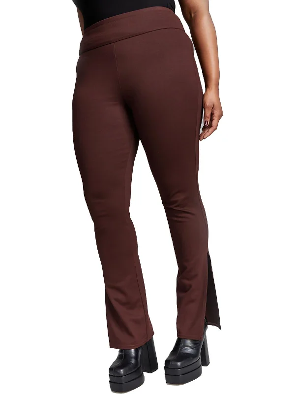 Ruffled pants for women with a feminine lookWomens High Rise Ankle Slit Straight Leg Pants Ruffled pants for women with a feminine lookWomens High Rise Ankle Slit Straight Leg Pants