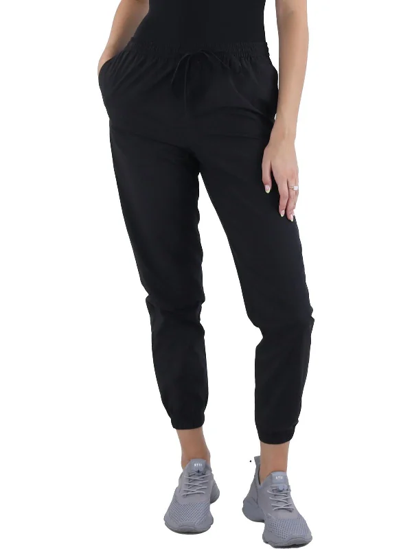 Midi length pants for women with eleganceWomens Poplin Mid-Rise Jogger Pants