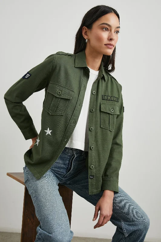 Leather jackets with a fringe detail for a Western - inspired styleLOREN SHIRT JACKET - MILITARY OLIVE Leather jackets with a fringe detail for a Western - inspired styleLOREN SHIRT JACKET - MILITARY OLIVE