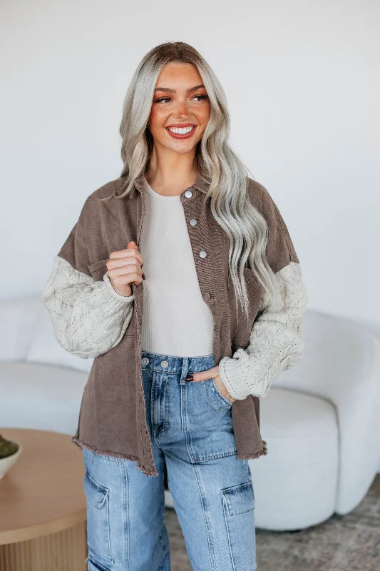 Leather biker jackets with a zippered pocket for added functionalityGera Contrast Shacket Leather biker jackets with a zippered pocket for added functionalityGera Contrast Shacket