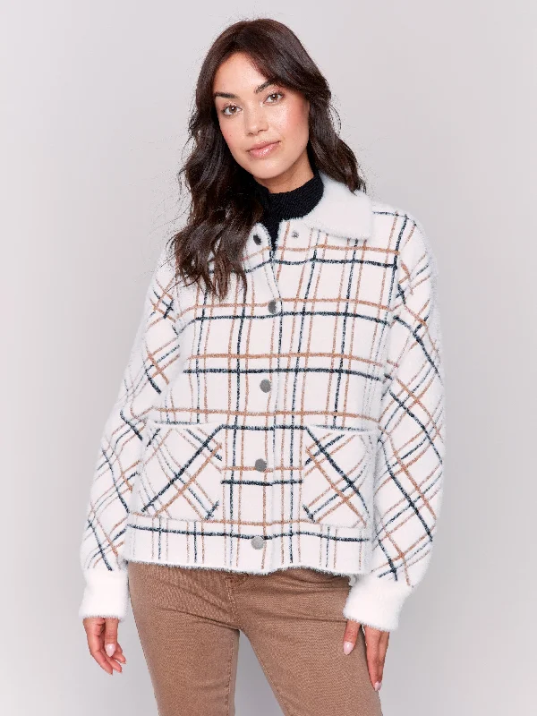 Fleece - lined jackets for ultimate warmth during winterShort Plaid Knit Jacket - Terracotta Fleece - lined jackets for ultimate warmth during winterShort Plaid Knit Jacket - Terracotta