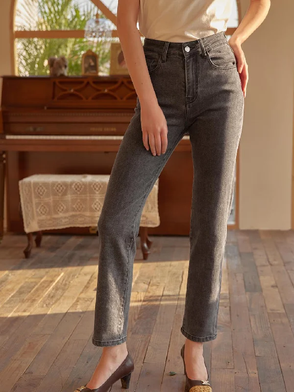 Kira High-Waisted Straight Jeans - Smoky Gray