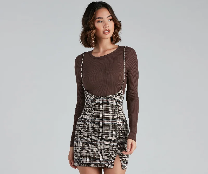 Midi length pencil skirts in classic black for workAlways On Point Plaid Suspender Skirt Midi length pencil skirts in classic black for workAlways On Point Plaid Suspender Skirt
