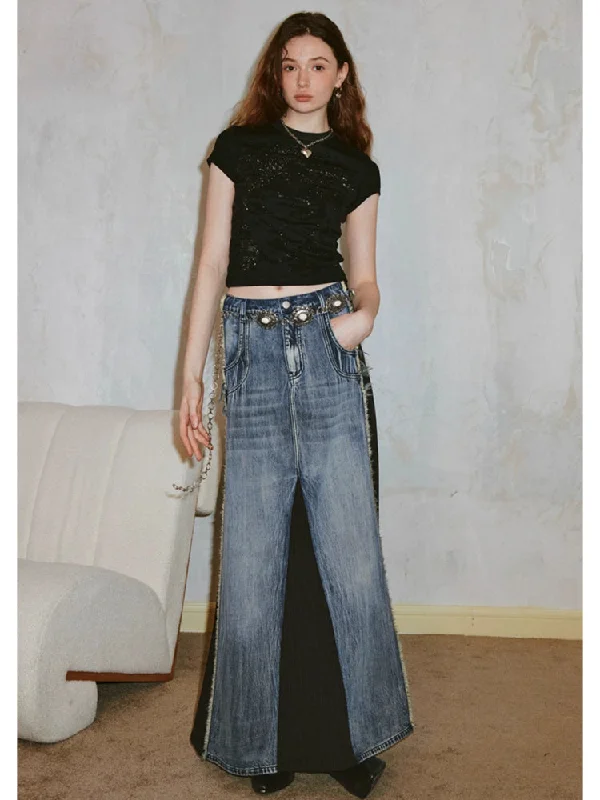 Sequined maxi skirts for a formal eventDenim patchwork skirt【s0000007596】