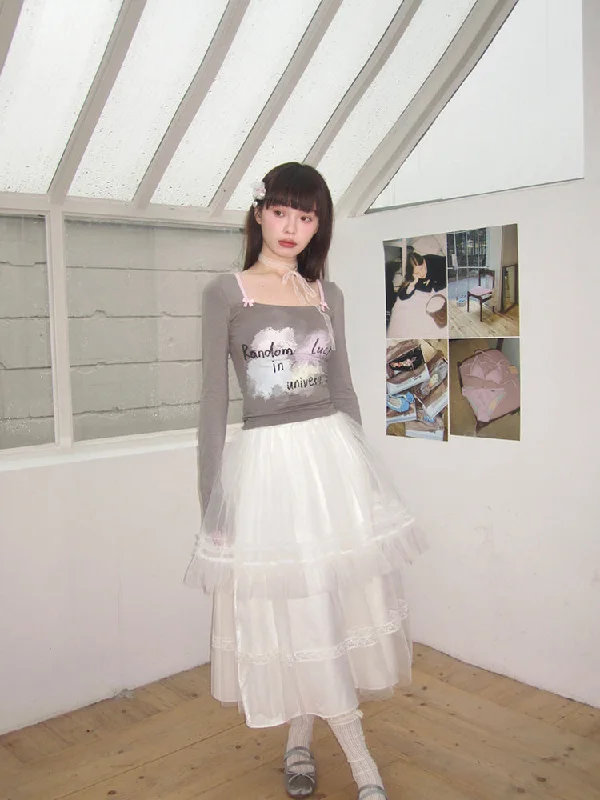 Long skirts with a tiered ruffle designA-line lace mesh skirt【s0000007608】