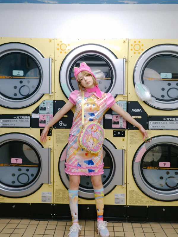 Skirts with side slits for added movementPink check print denim skirt【s0000007732】