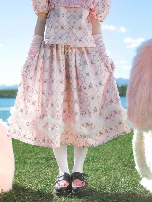 Satin skirts with a draped frontPearl Puppy Print Wave Mesh Lace Skirt【s0000007751】