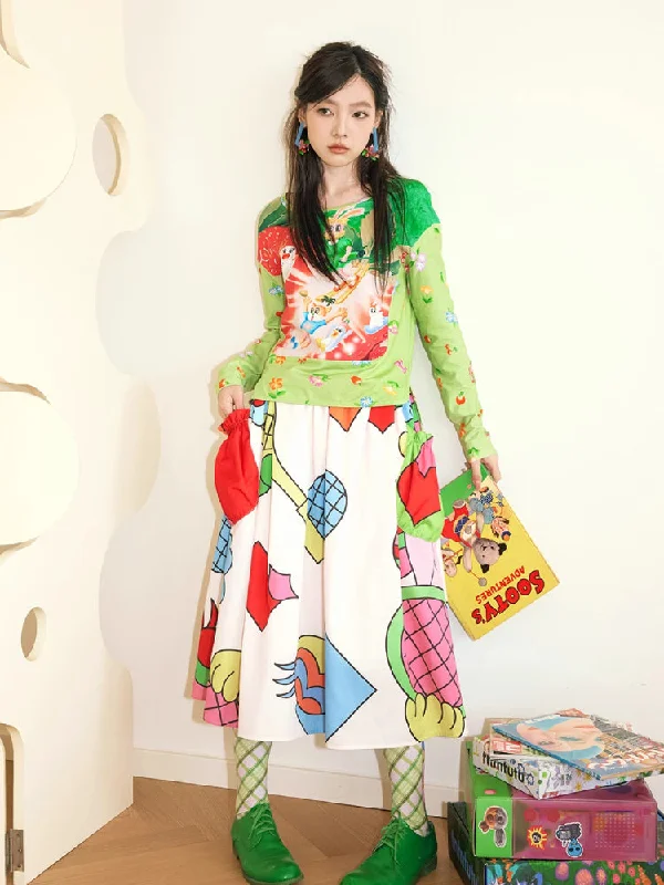 Pleated skirts in a houndstooth patternBig pocket print A-line skirt【s0000007772】