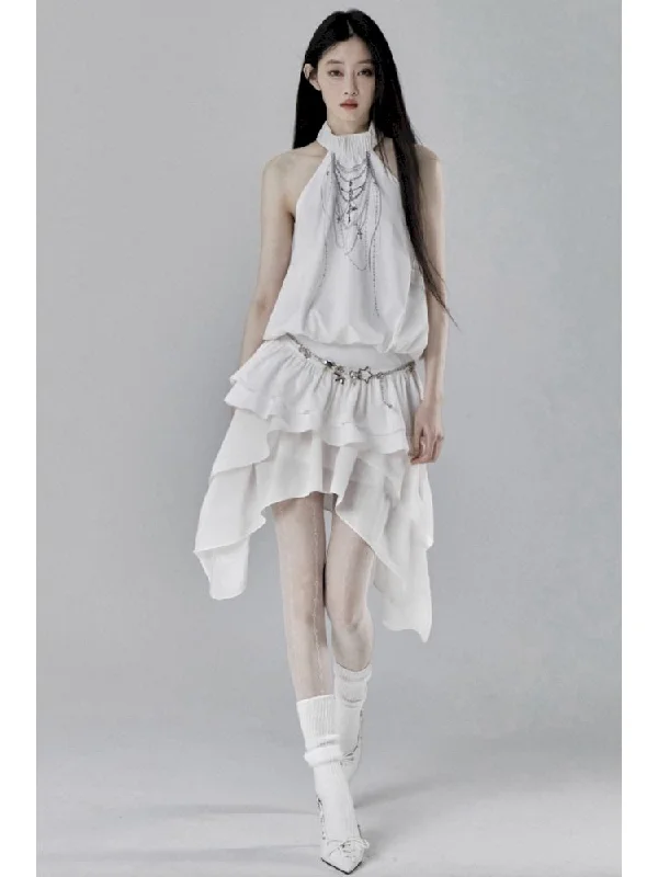 Satin bias cut skirts for a sophisticated drapeIrregular mesh splicing a-line high waist bustier skirt 【s0000007783】 Satin bias cut skirts for a sophisticated drapeIrregular mesh splicing a-line high waist bustier skirt 【s0000007783】