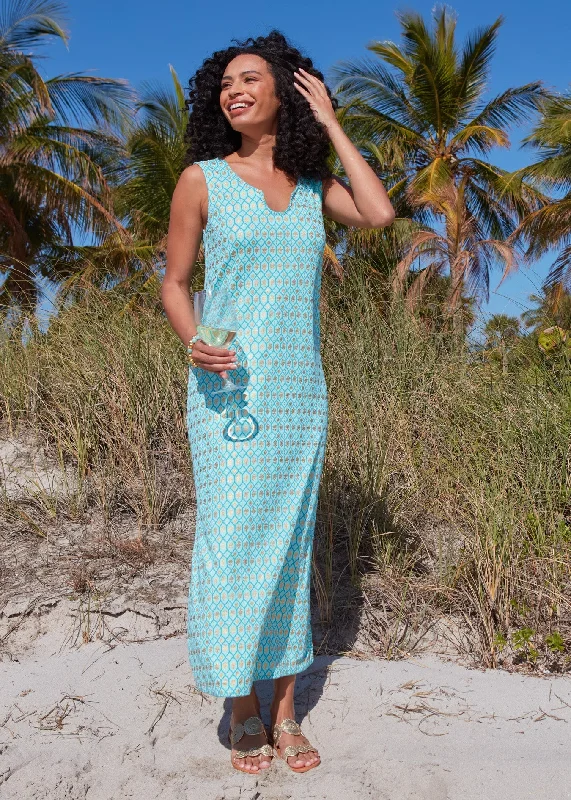 Maxi Dresses for Outdoor Picnics in the SummerAqua Metallic Side Slit Maxi Dress