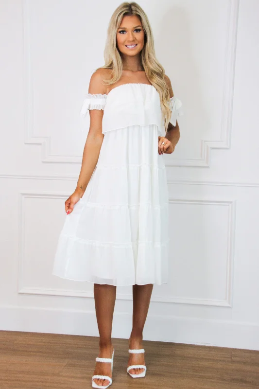 Maxi Dresses for Baby ShowersAyla Tiered Midi Dress: White