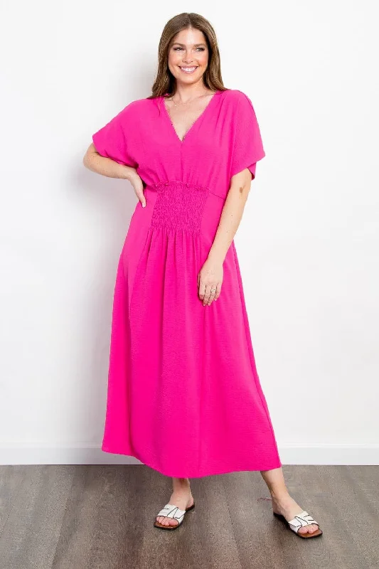 Retro - Style Bubble - Sleeve Maxi DressesBe Stage Full Size Shirred Front Short Sleeve Maxi Dress Retro - Style Bubble - Sleeve Maxi DressesBe Stage Full Size Shirred Front Short Sleeve Maxi Dress