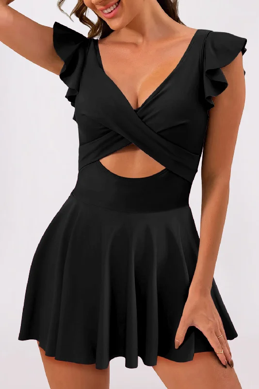 Maxi Dresses for Christmas PartiesRuffle Crossed Cutout Swimdress
