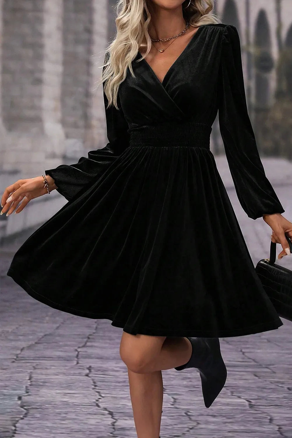 Bohemian Printed Maxi Dresses for Summer VacationsWrap Long Sleeve Mini Dress