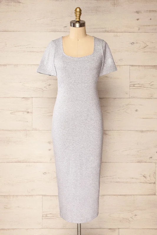 Maxi Dresses with Vintage Paisley Prints for a Retro LookBogota Grey | Short Sleeve Midi Dress w/ Square Neckline Maxi Dresses with Vintage Paisley Prints for a Retro LookBogota Grey | Short Sleeve Midi Dress w/ Square Neckline