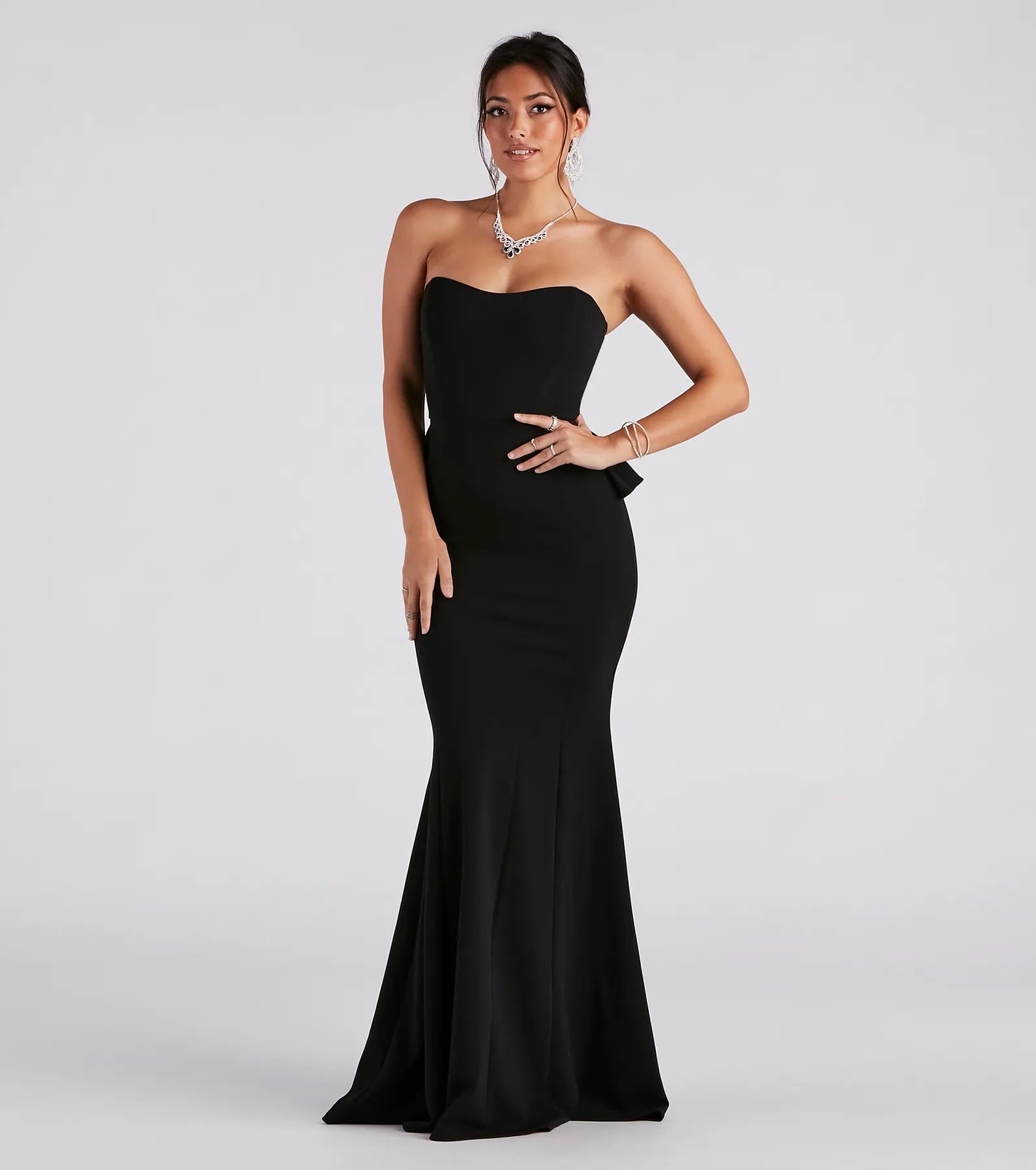 Preppy - Style Pleated Maxi Dresses for School EventsBreanne Strapless Ruffled Back Mermaid Dress Preppy - Style Pleated Maxi Dresses for School EventsBreanne Strapless Ruffled Back Mermaid Dress