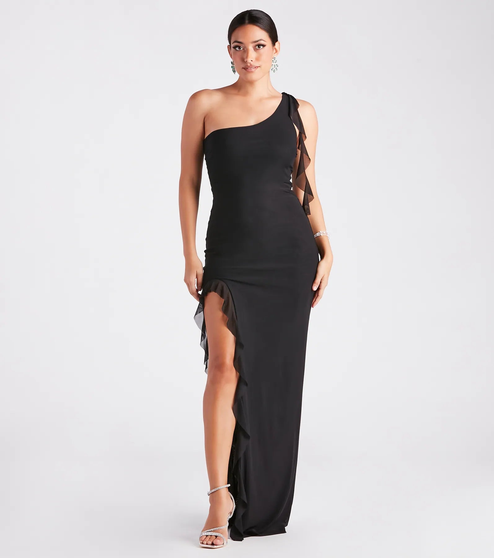 Earthy Brown Maxi Dresses for a Natural LookBrinley Formal One Shoulder Ruffle Dress Earthy Brown Maxi Dresses for a Natural LookBrinley Formal One Shoulder Ruffle Dress